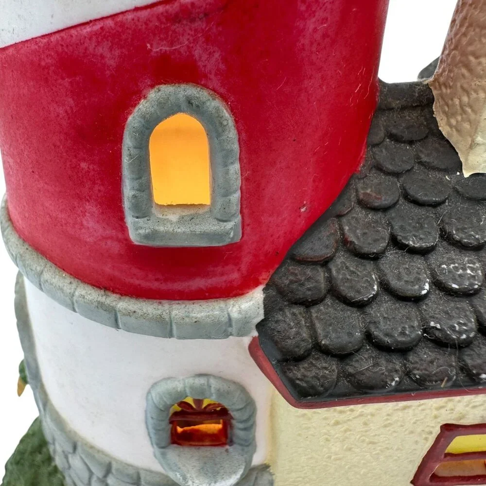 Lighthouse With Cottage Table Lamp Decoration With Lightbulb and Switch 10 x 8